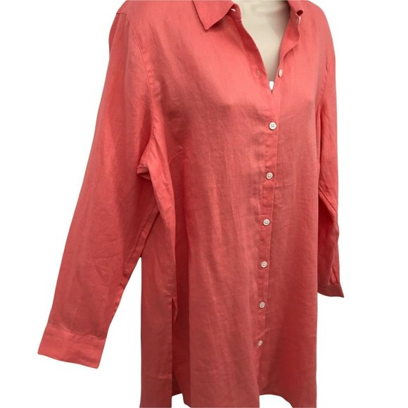 J. Jill Womens Petite 100% Linen Front Button Shrimp Tunic Blouse Top Choose SZ - Picture 3 of 8